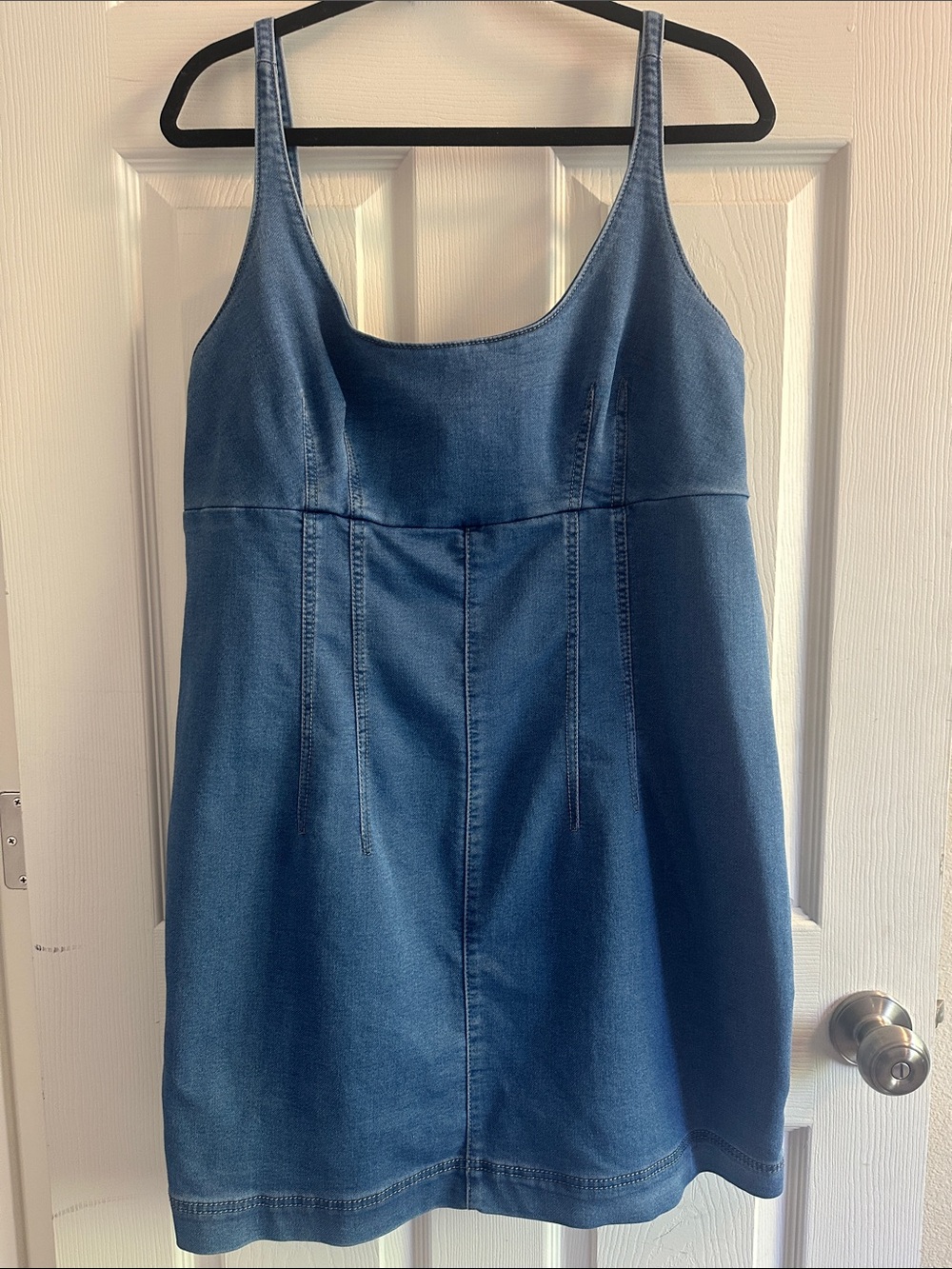 Stretchy Denim A-Line Tank Dress with adjustable straps